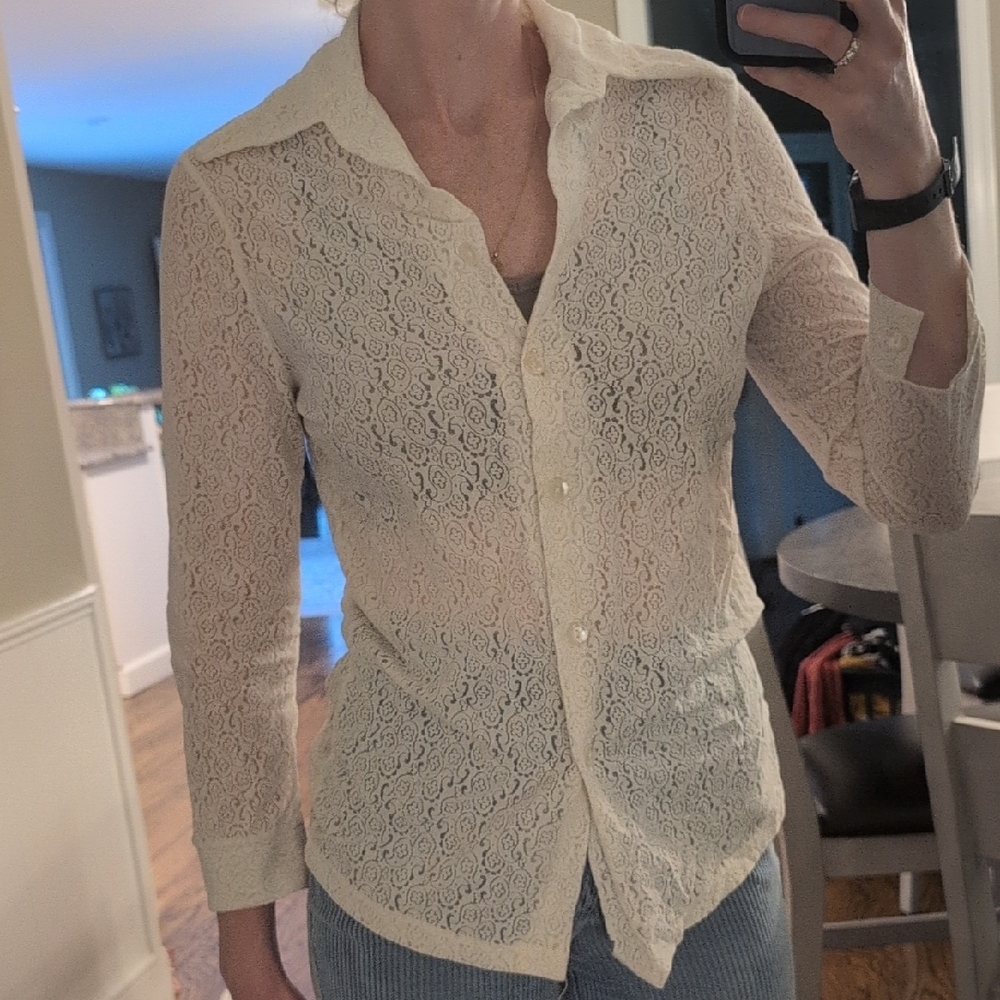 Catalina Cream 3/4 Sleeve Fitted Button Down Shirt